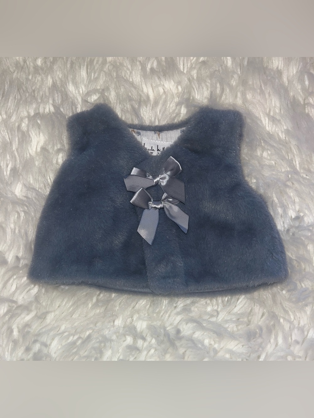 Nicole Miller Girls Gray Faux Fur Vest with Satin Bows
